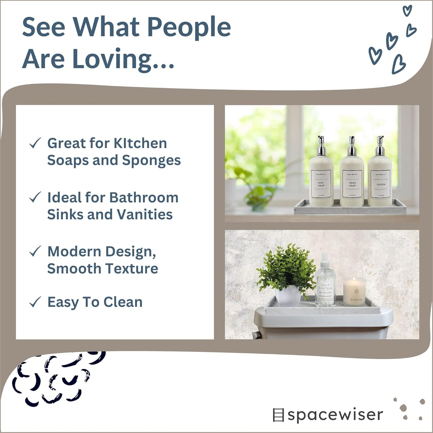 Countertop and Vanity Tray, 11.7" Shatterproof Bathroom Tray, Flexible Silicone Soap Tray for Kitchen, Toilet Tank