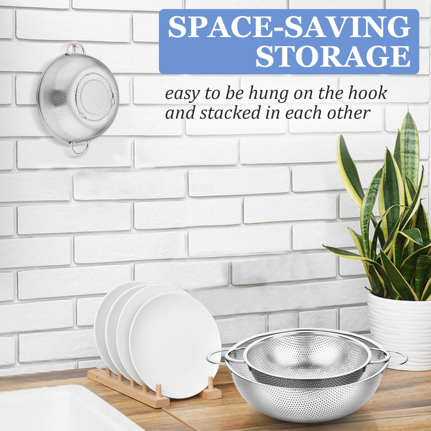 TeamFar Colander Set of 3, Stainless Steel Perforated Metal Colander Strainer with Handles for Spaghetti, Pasta, Berry, Rust Free & Dishwasher Safe - 1/3/5-quart