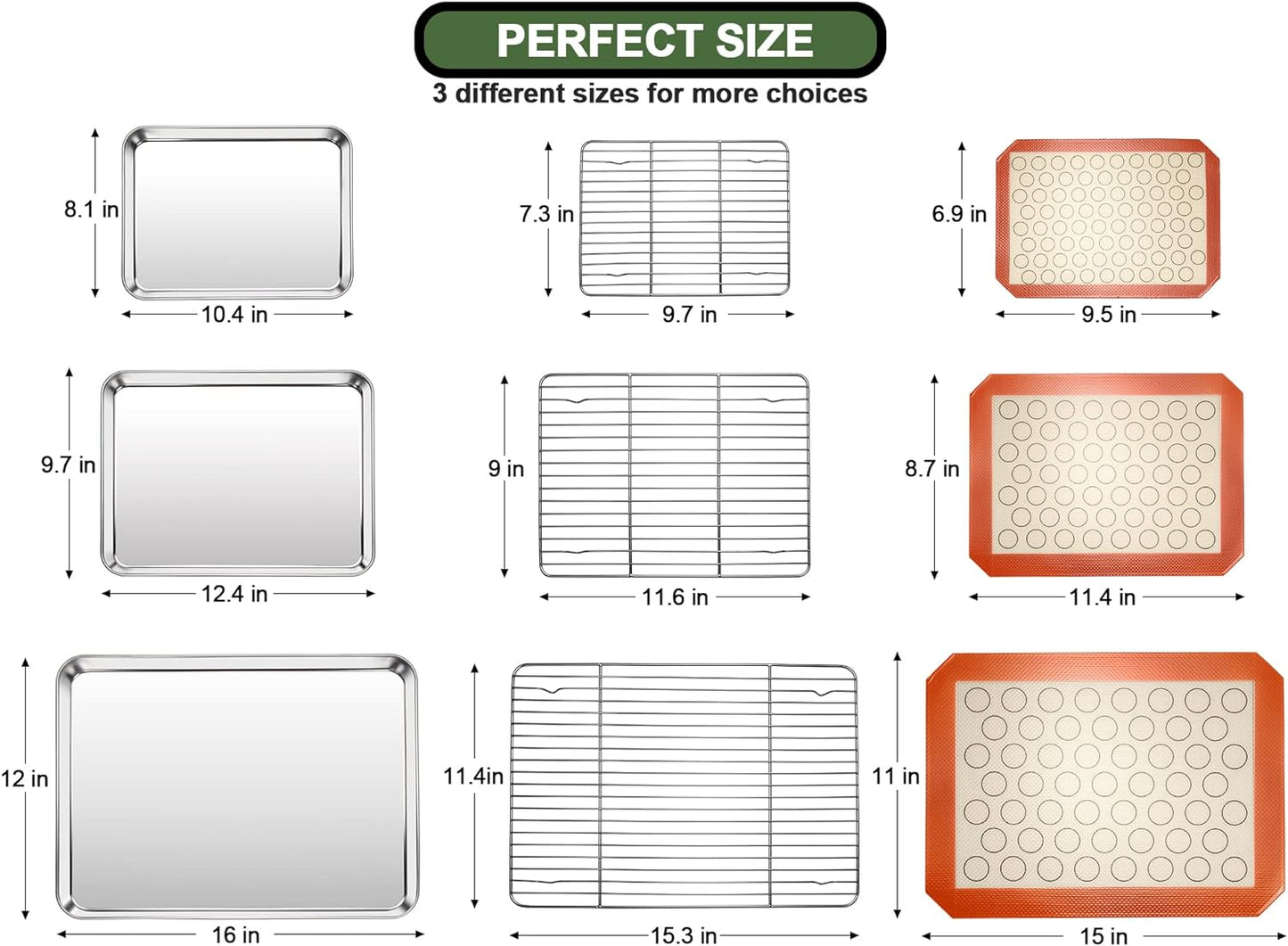Skiennix Baking Sheet Tray Set - Heavy Duty Stainless Steel Cookie Pan with Silicone Mats | 9-Piece Set in Red