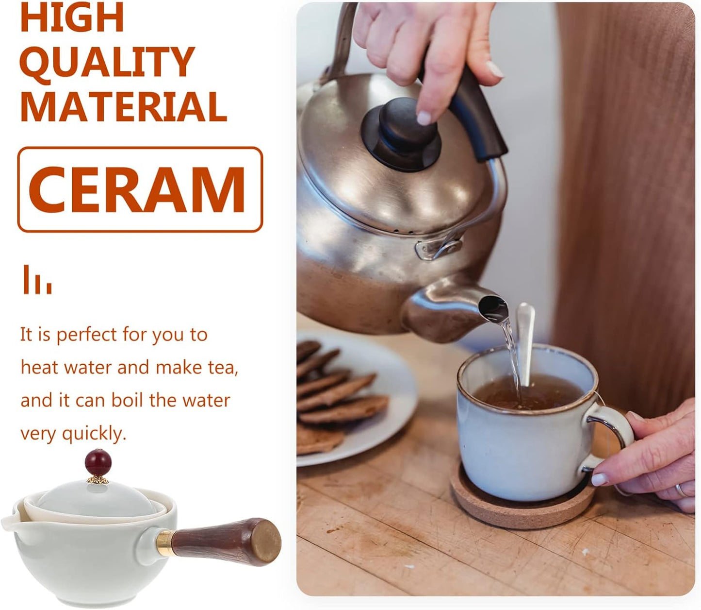 Cabilock 1 Pc Side Pot Ceramic Tea Maker, 360 Rotation Teapot for Flower Tea and Coffee Drinks