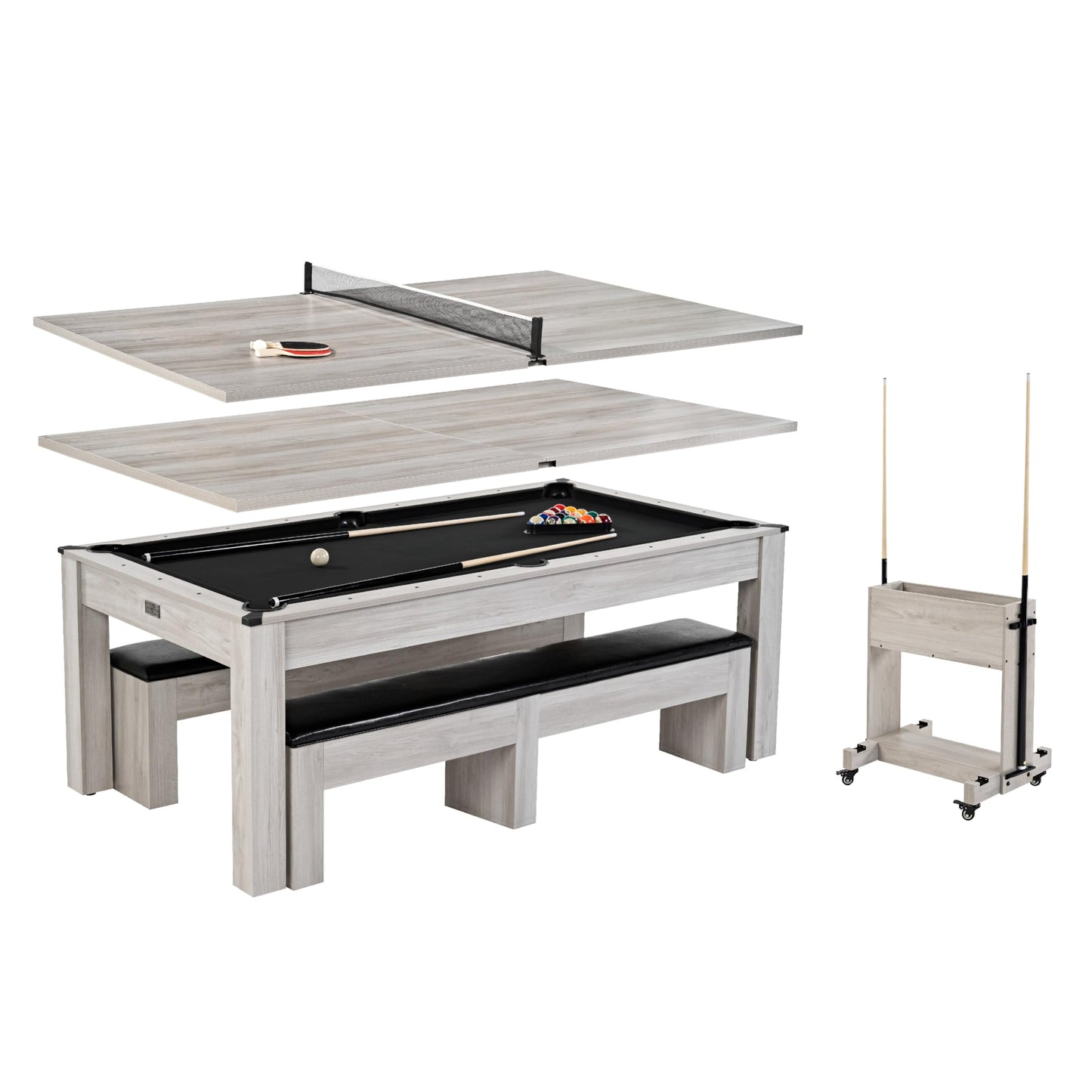 Barrington Billiards Monteray 7’ Drop Pocket Pool Table, 3-in-1 Dining Top & Table Tennis with Game Accessories & Rolling Storage Caddy, Perfect for Family Game Rooms