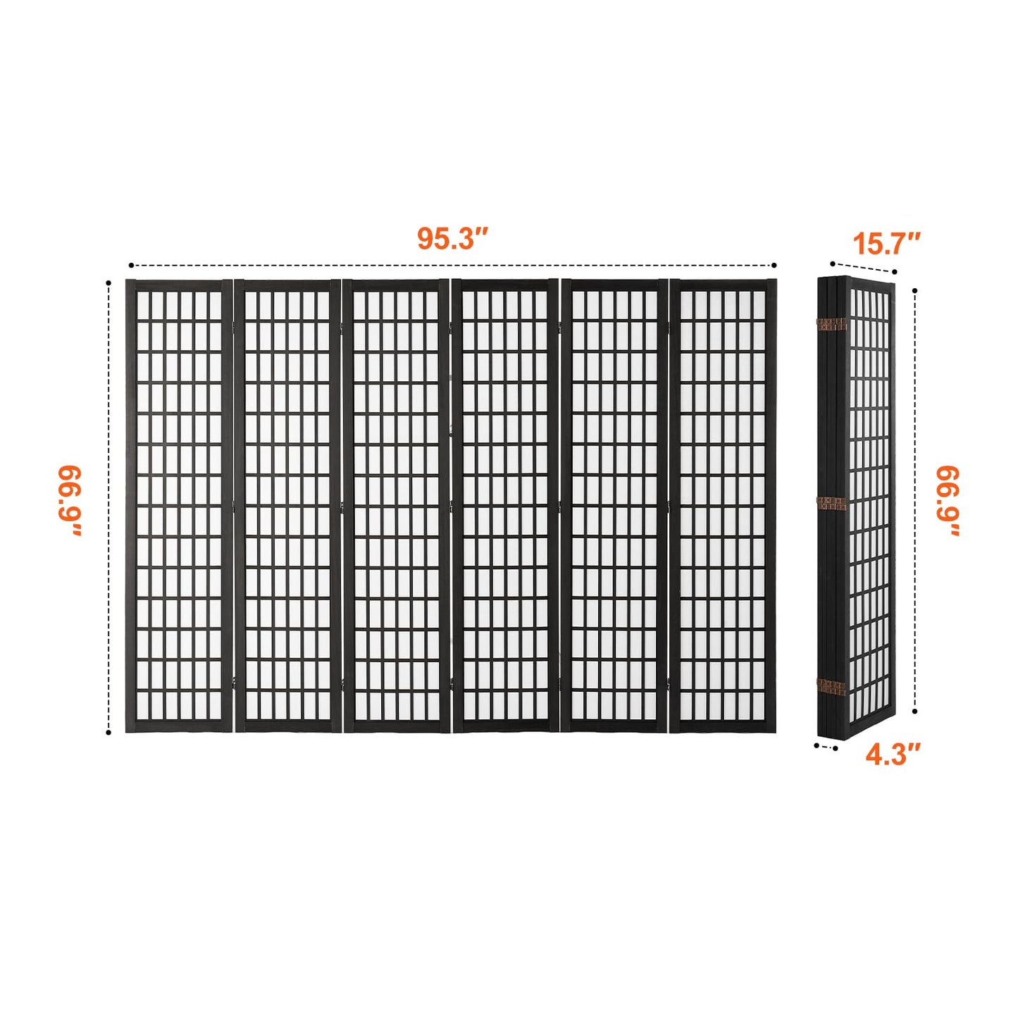 Amacv Room Divider, 6 Panel Japanese Room Divider, Folding Privacy Screen Indoor, Portable Partition Dividers and Decoration Screens, for Room Separation, Home, Office, Restaurant & Bedroom (Black)