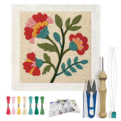 FREEBLOSS DIY Flowers Punch Needle Kit for Beginners Embroidery Punch Needle Starter Craft Set with Instructions Frame Embroidery Kit for Adults Gift Decoration,9.4x9.4inch