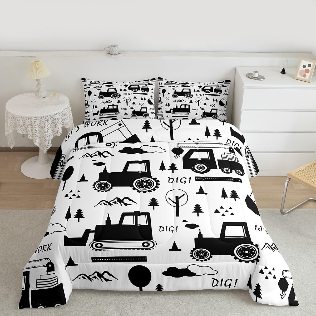 Set Set Set Set 1 Feelyou Construction Bedding Twin Size Equipment Trucks Comforter for Kids Boys Girls Decor Cartoon