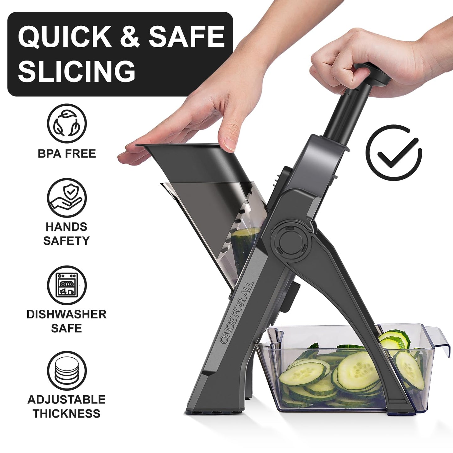 SupMaKin Safe Mandoline Slicer for Kitchen, Potato Slicer for Chips, Vegetable & Food Cutter,Thickness Adjustable 0.1-8 mm, Kitchen Faster Slice Artifact (Only Slicer)