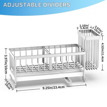 Cisily Sponge Holder for Kitchen Sink, Sink Caddy Organizer with High Brush Holder, Kitchen Countertop Organizers and Storage Essentials, Rustproof 304 Stainless Steel (Silver, 9.25″)