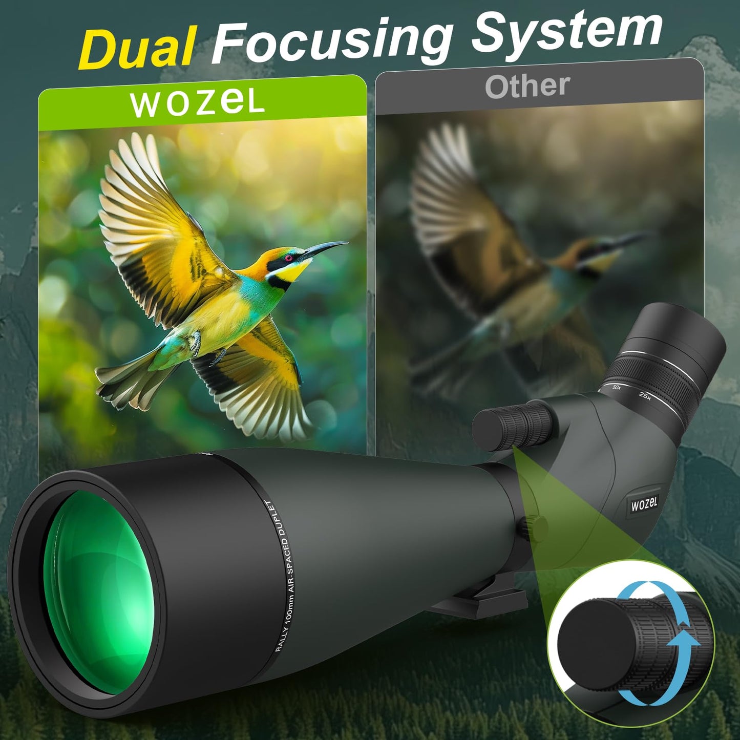 WOZEL 25-75x100mm HD Spotting Scope - 45 Degree Angled BAK4 Prism High Definition Waterproof Spotter Scope for Bird Watching Target Shooting Hunting Wildlife Viewing with Carrying Bag
