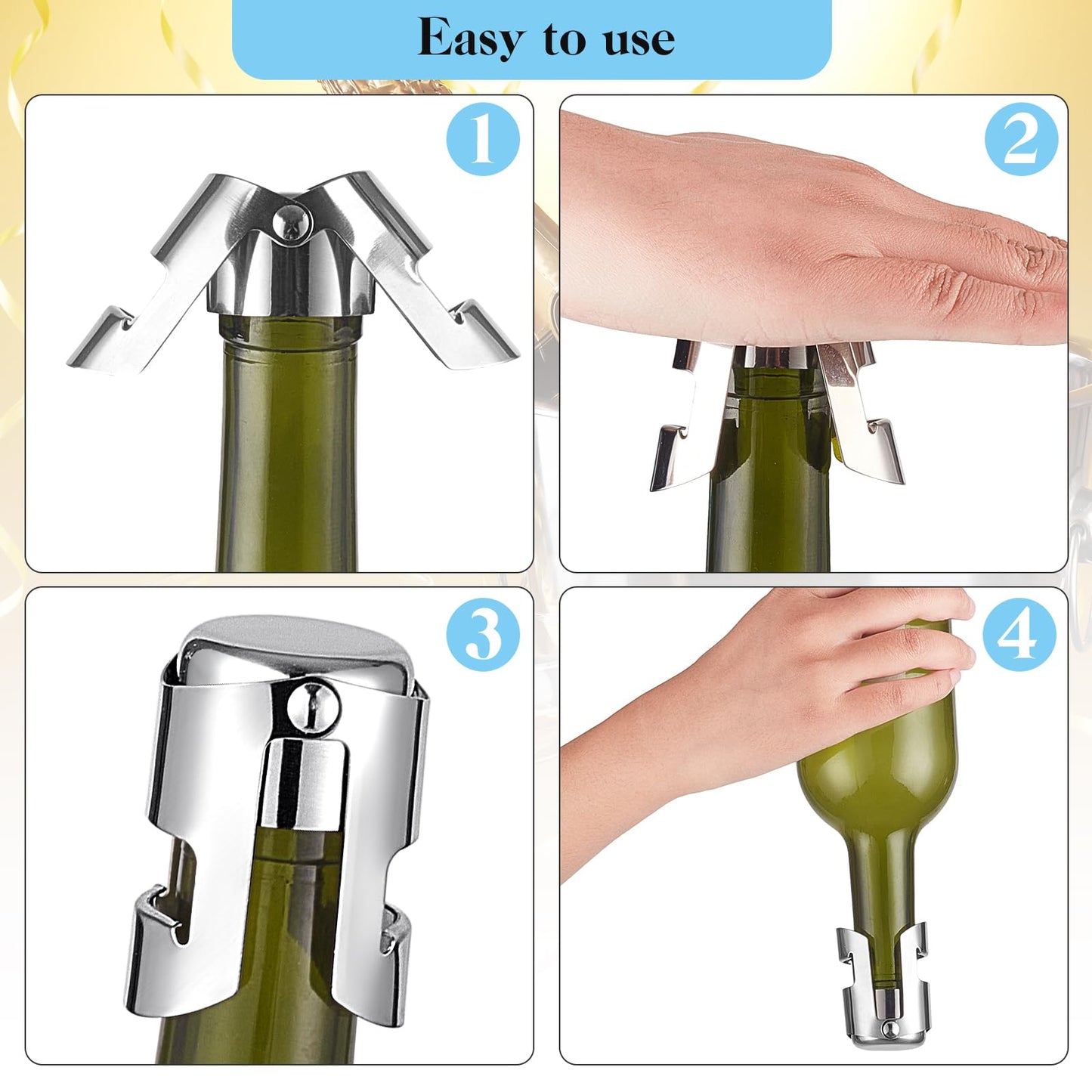 Tessco for you 18 Pcs Stainless Steel Champagne Stopper Bulk Reusable Bottle Sealer Wine Corker Champagne Cork Stopper Saver Plug for Prosecco Sparkling (Silver)