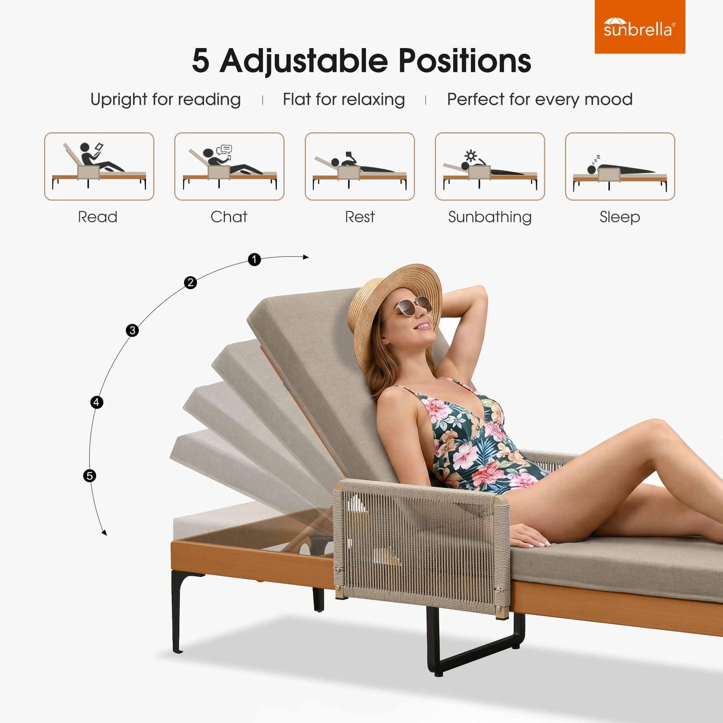 PURPLE LEAF 2 Piece Outdoor Chaise Lounge Patio Lounge Chair Recliner with Rattan Armrest and Cushion for Poolside Balcony Backyard, Tqupe