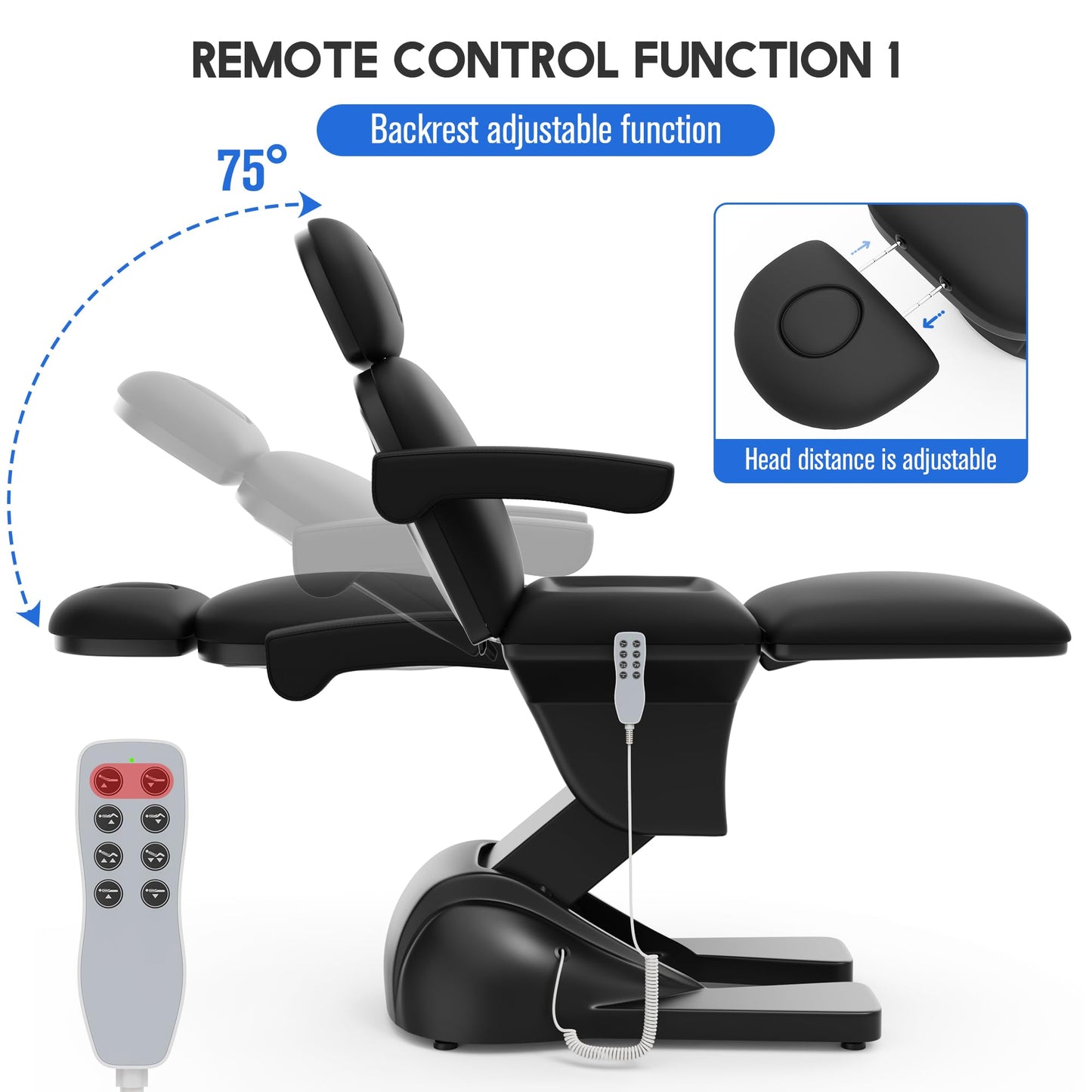 pouseayar 3 Motor Electric Chair/Bed, Aluminum Hydraulic System for Medical Treatment Exam, Facial, Spa, Eyelash, Tattoo, Podiatry Treatment Beauty Massage, Hand Remote Controlled Adjustable - Black