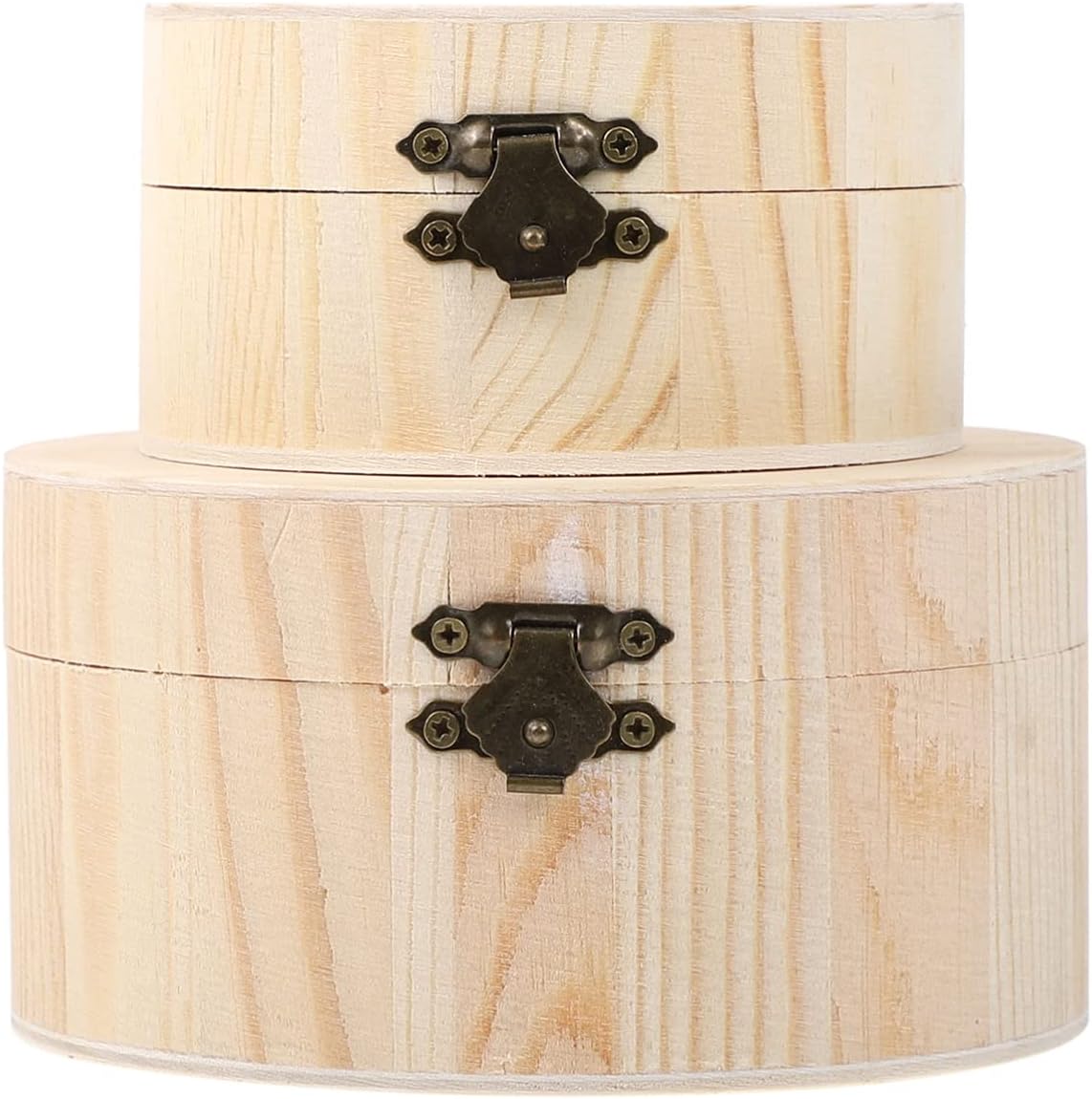 DOITOOL Wooden Box with Hinged Lid, Round Wood Storage Box for DIY Crafts, Jewelry, Home Storage (2 Sizes)
