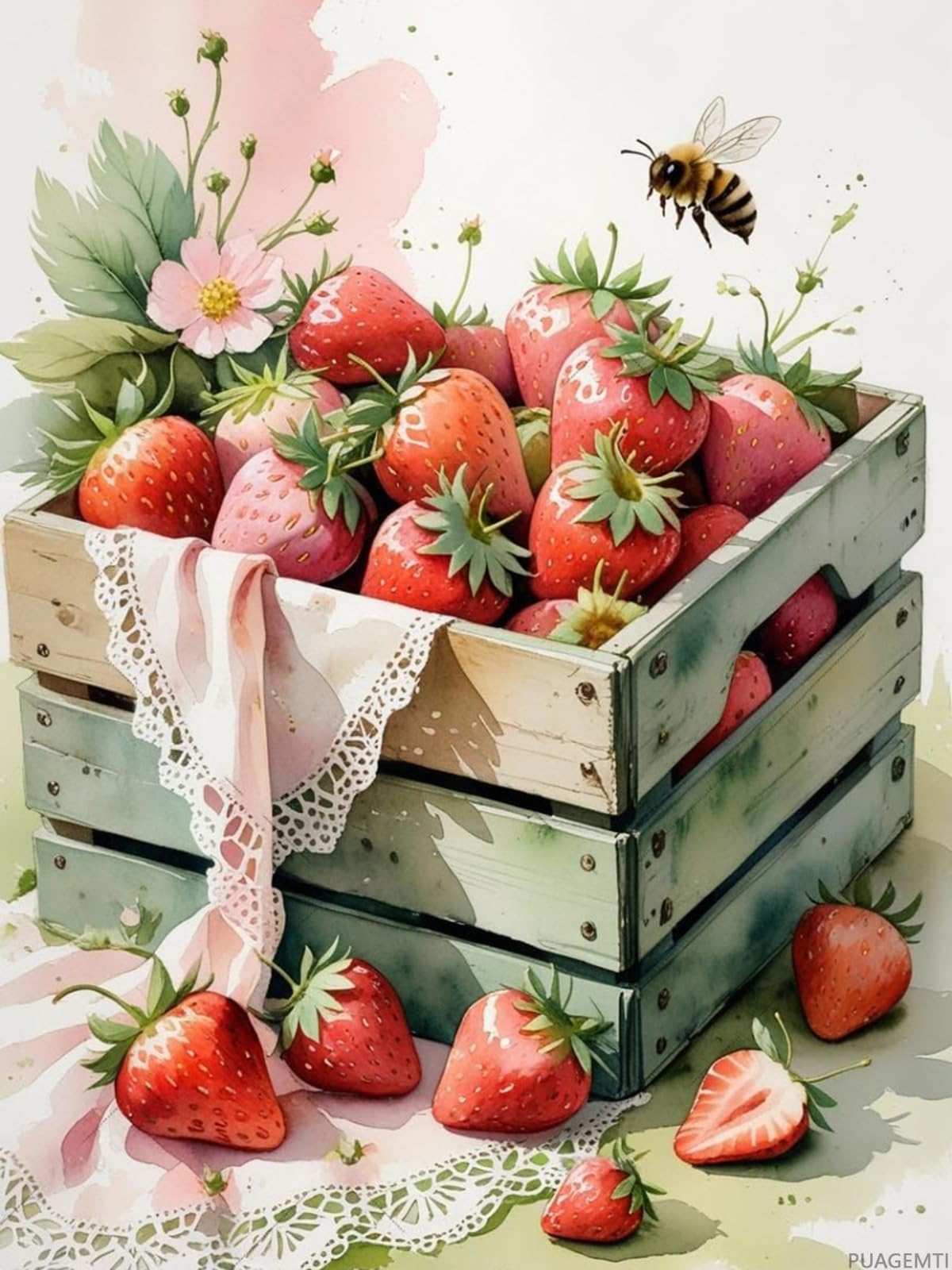 PUAGEMTI Diamond Painting Kits for Adults Strawberries Painting DIY 5D Full Drill Diamond Dots Paintings with Diamonds Gem Art and Crafts Home Decor 12"x16"