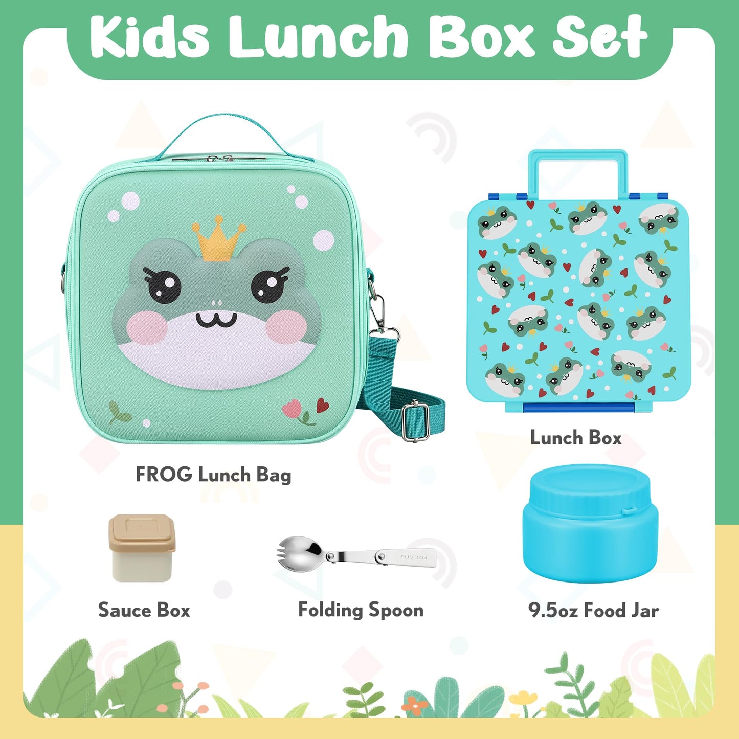 Bento Lunch Box Kids with 9oz Soup Thermo, Kids Leakproof Lunch Food Containers with 4 Compartment, Insulated Lunch Bag for Girls Boys to School Travel