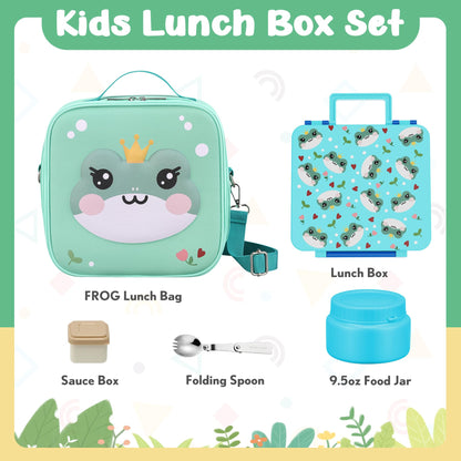 Bento Lunch Box Kids with 9oz Soup Thermo, Kids Leakproof Lunch Food Containers with 4 Compartment, Insulated Lunch Bag for Girls Boys to School Travel