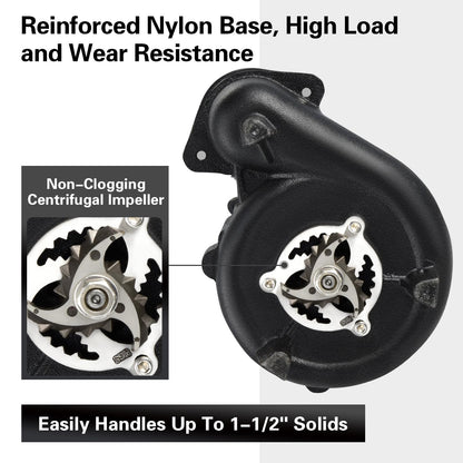 Heavy Duty Submersible Effluent Pump, Stainless Steel Housing, 10ft Power Cord, Non-Clogging Centrifugal Impeller, for Sump and Light Applications
