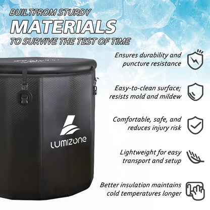Lumizone Inflatable Cold Plunge Tub 118 Gallons Capacity Ice Bath Portable Ice Bath Tub Compatible With Water Chillers with Lid Drop Stitch PVC Double Layer Seals Oversized for Athletes
