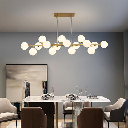 APLampara Mid Century Modern Chandelier 55in Linear Chandeliers 16-Light Brass Gold Pendant Lighting Fixture for Dining Room, Kitchen Island
