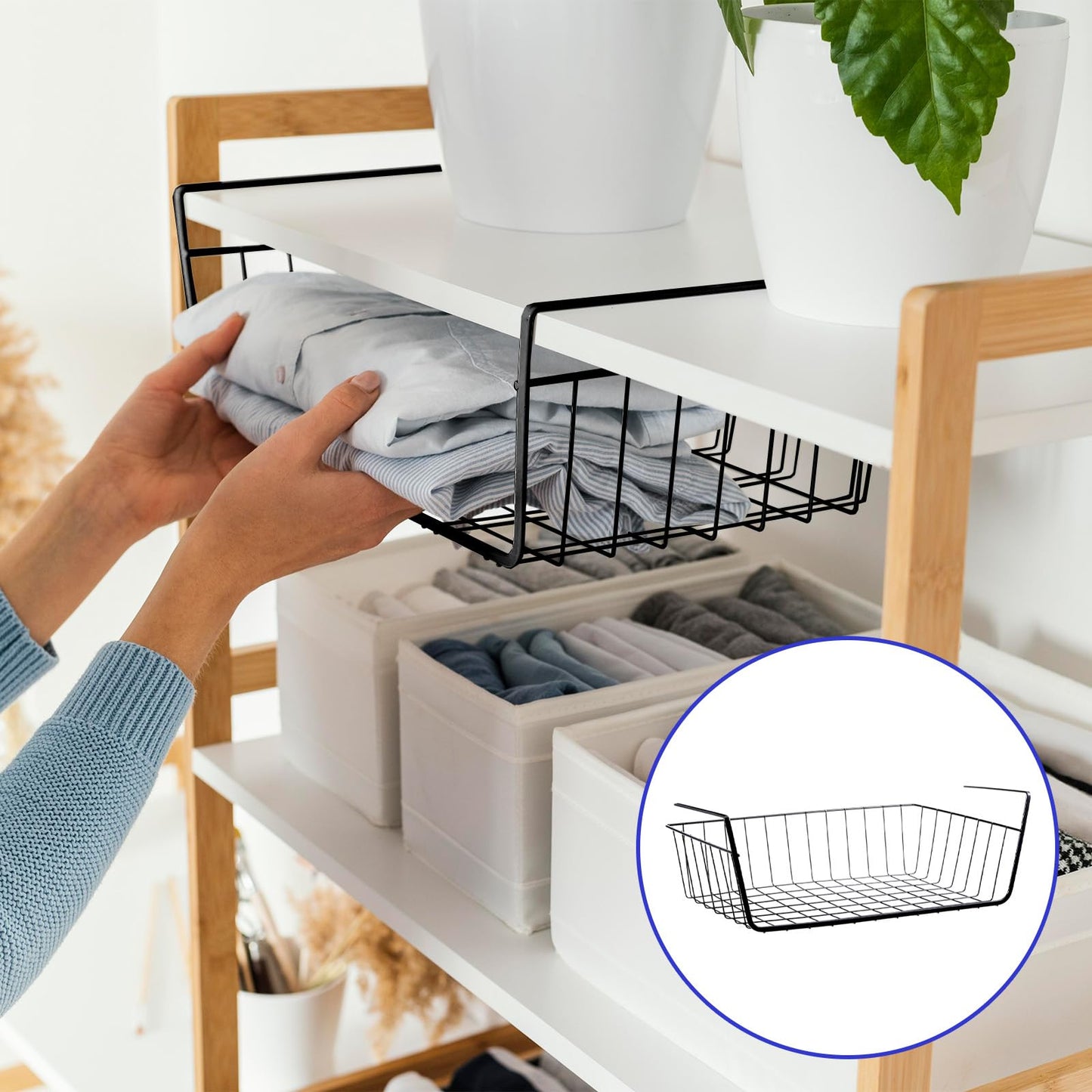 8 Pack Hanging Under Shelf Storage Basket, Steel Hanging Wire Rack Storage Baskets, Slide-in Baskets Organizer for Kitchen Cabinet Desk Organizer Storage, Space Saving, 16"D x 9"W x 5.9"H
