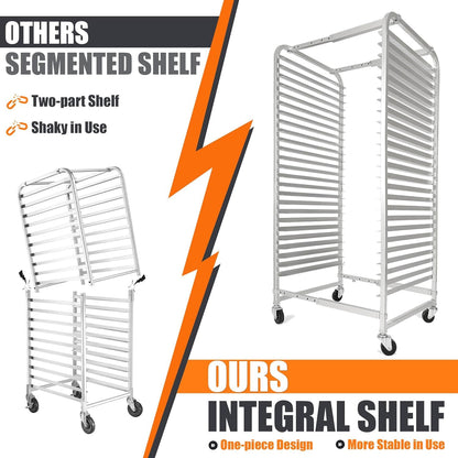 HECASA Adjustable Bun Pan Rack 25 Tier with Brake Wheels, Bakery Sheet Rack for Foodservice, Kitchen,Restaurant, Pizzeria, Hotel, Home, Aluminum, 24.72" L x 20.5" W x 58''H Oxidation