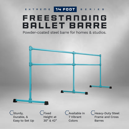 VITA Barre Portable Freestanding Double Ballet Barre, Extreme, 14 Ft Bars, Teal, Steel | Fixed Height, Made in USA, Home or Gym Exercise Equipment for Kids & Adults | Dance, Fitness, Pilates