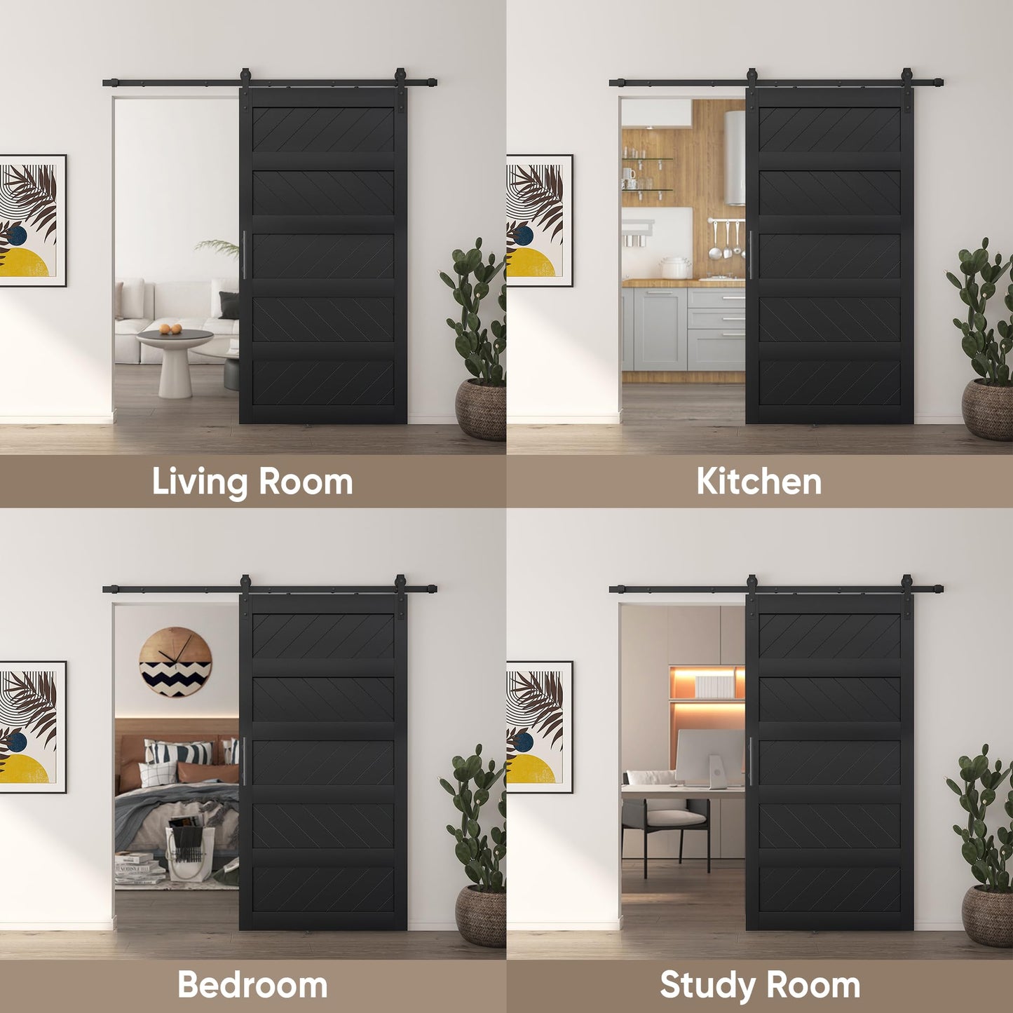 JUBEST 42" x 84" Barn Door, Slding Barn Door Kit Wav-Shape Barn Door Panel with Hardware Kit Include, Easy Installation, Solid Wood, MDF & PVC Covered, Black