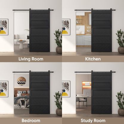 JUBEST 42" x 84" Barn Door, Slding Barn Door Kit Wav-Shape Barn Door Panel with Hardware Kit Include, Easy Installation, Solid Wood, MDF & PVC Covered, Black
