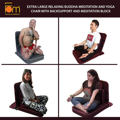 Friends of Meditation Extra Large Meditation Chair | Floor Chair with Back Support | Yoga Chairs for Adults | Portable Folding Chair | Yoga Chair with Cushion & Meditation Block | Black | 24x22 in