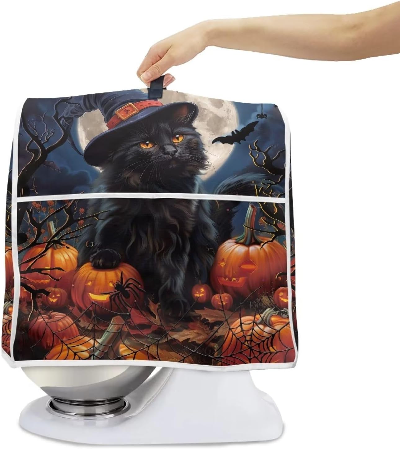 Black Cat Stand Mixer Cover, 6-8 Quart Pumpkin Bat Kitchen Appliance Covers for Dust Protection