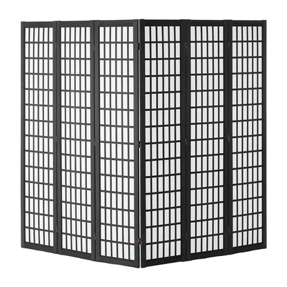 Amacv Room Divider, 6 Panel Japanese Room Divider, Folding Privacy Screen Indoor, Portable Partition Dividers and Decoration Screens, for Room Separation, Home, Office, Restaurant & Bedroom (Black)