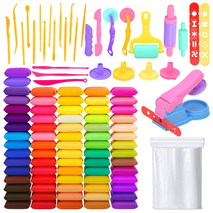 Air Dry Clay,Magic Foam DIY Molding Clay,Air Dry Clay Set 72 Colors with 17 Sculpting Tools 15 Molds and 100 Storage Bags Ultra Light Non Sticky Safe DIY Modeling Clay for Crafts Sculpting Parties