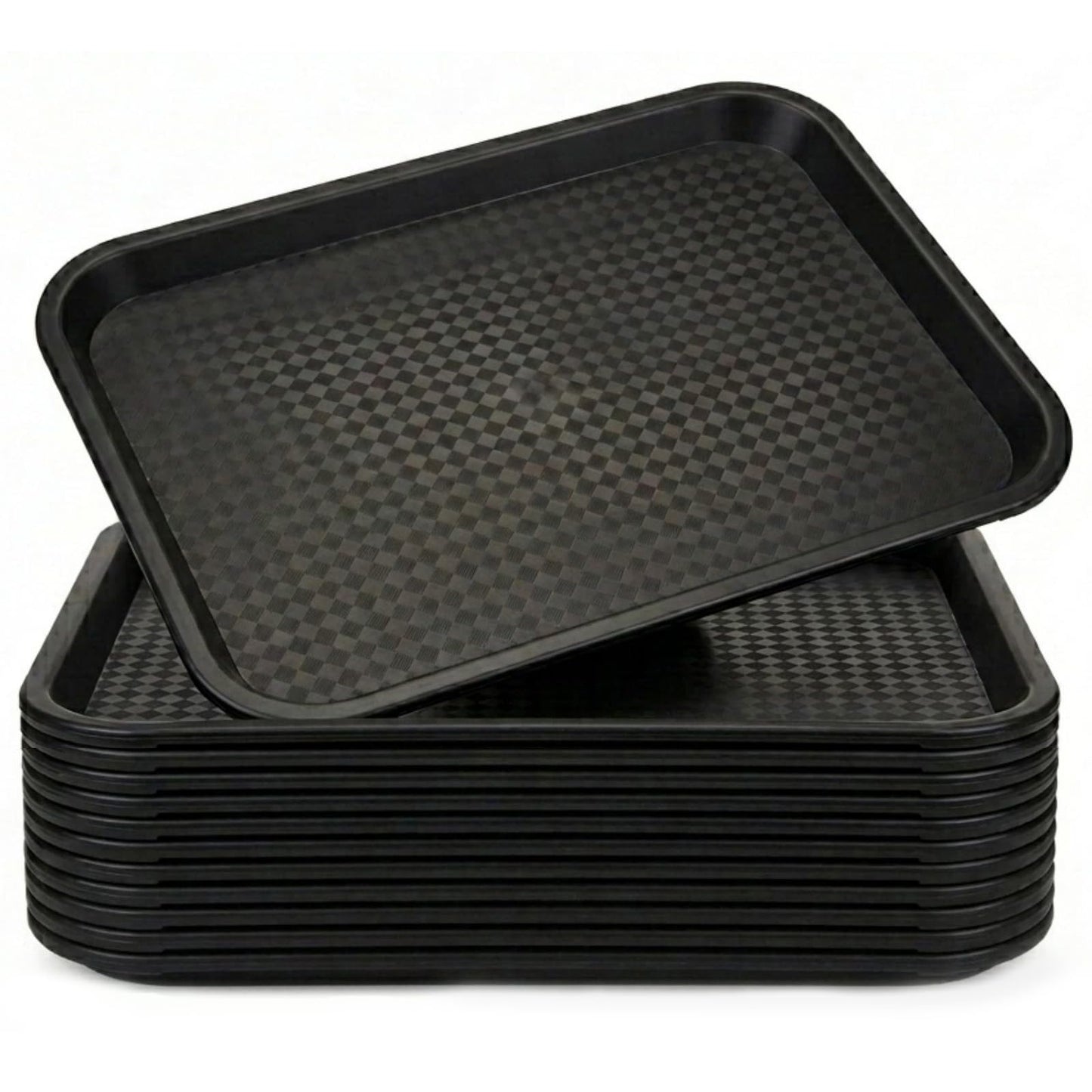 Yarlung 12 Pack Fast Food Tray, 13.7 x 10.5 Inch Plastic Restaurant Serving Tray Cafeteria Trays for Coffee Table, Kitchen, Party, Black