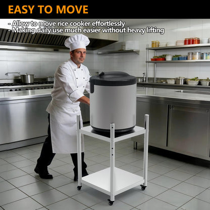Stainless Steel Rice Warmer Stand–20"x20" SS Two-Tier Cart with Adjustable Upper Shelf & 4 Swivel Casters (2 Locking) Store&Move Cooking Equipment Multi-Purpose Mobile Station for Indoor/Outdoor