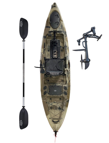 Upgraded Brooklyn 12.0 Pro Pedal Drive Propeller Kayak by BKC, 12 ft Hands-Free Single Fishing Kayak, Rudder Steering, 70 lb Hull, Watertight Storage & Adjustable Seat (Camo)