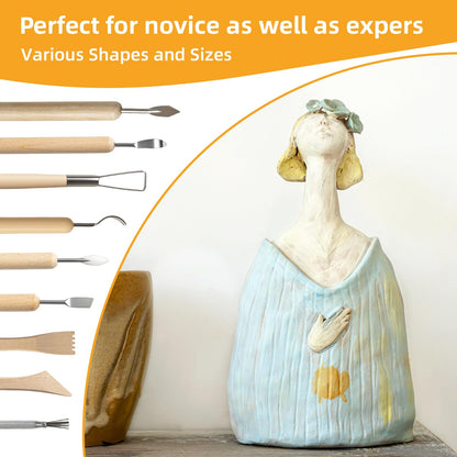 Mepubby 38 Pcs Pottery Tools & Air Dry Clay Tools Kit – Modeling Tools Set for Carving, Shaping, Molding & Crafting – Ideal for Polymer Clay, Ceramic, Air Dry Clay – for Beginners, Hobbyists, Artists