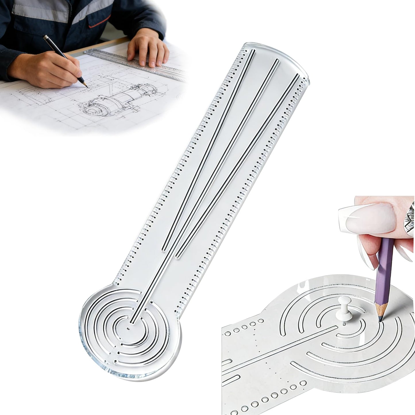 MIUPOO 3 in 1 Clear Acrylic Mandala Tool Ruler,Mandala Dot Art Circle Maker,Ruler Tool Holes,Geometric Drawing Stencil,Geometric Art Painting Ruler with Measuring Marks,1Piece.