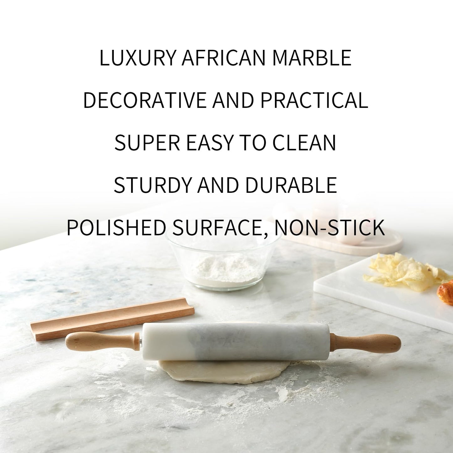 Koville Marble Rolling Pin, Non-Stick African Stone Polished Dough Roller, Pasta, Dumpling, Ravioli, Fondant, Pie Crust, Kitchen Baking Pastry Tools(Namib Fantasy)