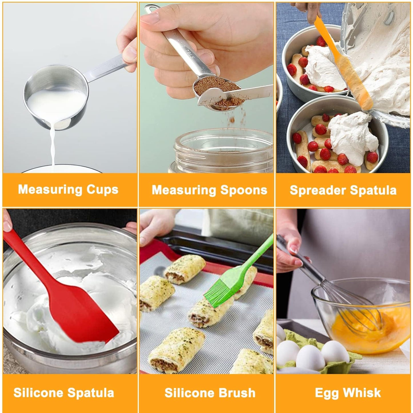 WEPSEN Mixing Bowls with Lid Set, 25PCS Kitchen Utensils Metal Bowl Stainless Steel Nesting Bowls, Measuring Cups and Spoons, Egg Whisk for Baking Prepping Cooking Serving Supplies