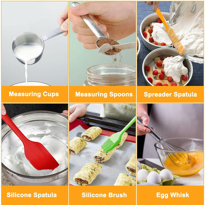 WEPSEN Mixing Bowls with Lid Set, 25PCS Kitchen Utensils Metal Bowl Stainless Steel Nesting Bowls, Measuring Cups and Spoons, Egg Whisk for Baking Prepping Cooking Serving Supplies