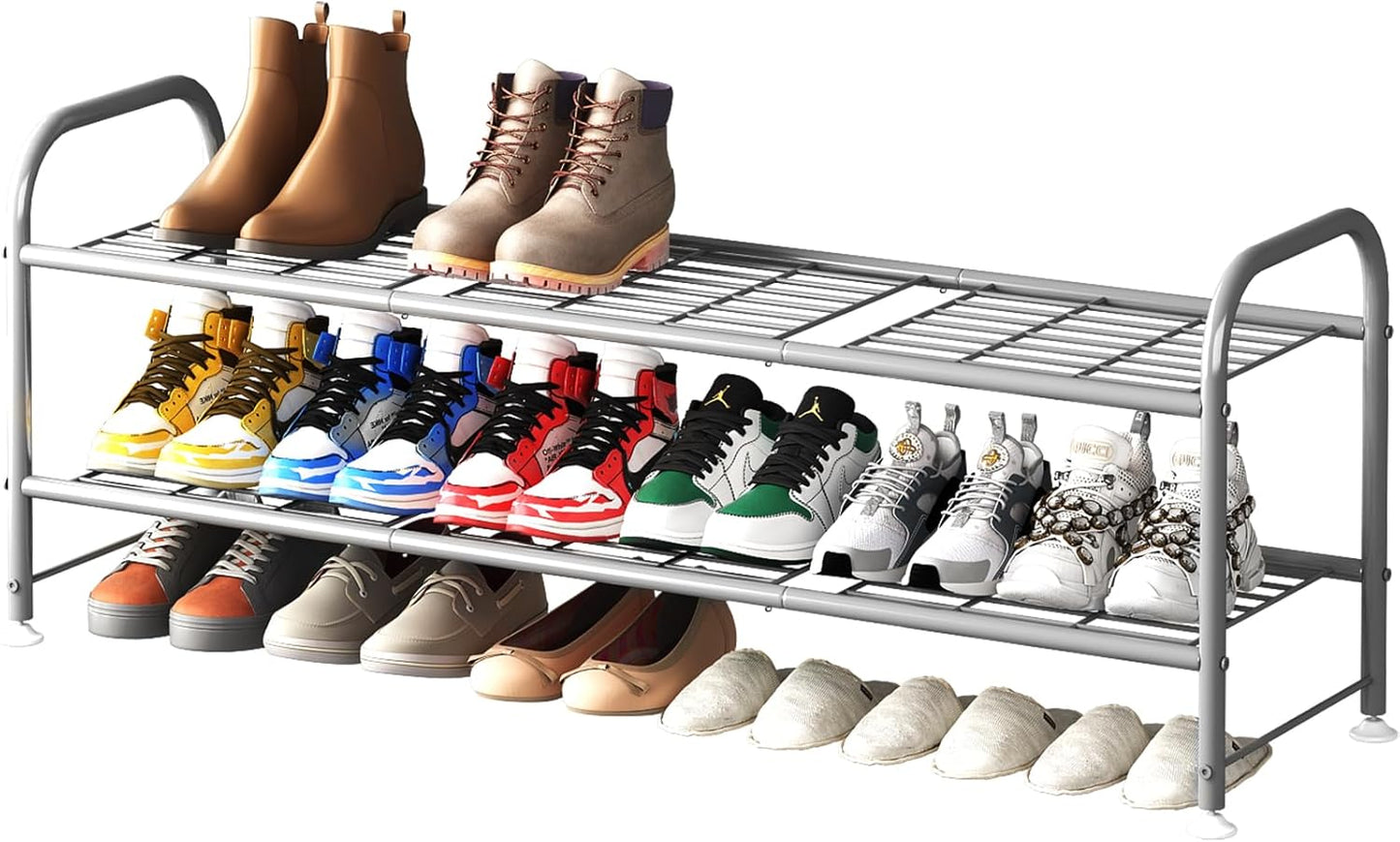 2 Closet LINZINAR Shoe Rack Tier Storage Organizer for Entryway Metal Grey
