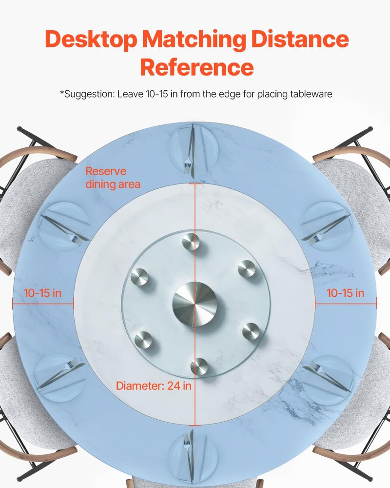 VEVOR 24 in Glass Lazy Susan Turntable, Tempered Glass Dining Table Centerpiece with 6 Rotating Wheels, 360° Smooth and Silent Spin Tabletop Rotating Tray, for Family Gatherings, Banquets & Weddings