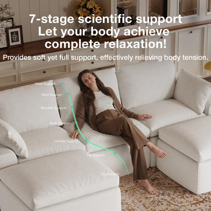 Novilla 133.8" Modular Cloud Couch, Modern Sectional Sofa with Smarts Coil® Support, Chenille Fabric, Upholstered Couch for Living Room Apartments Bedroom, No Assembly, 4 Seater + 4 Ottoman, White