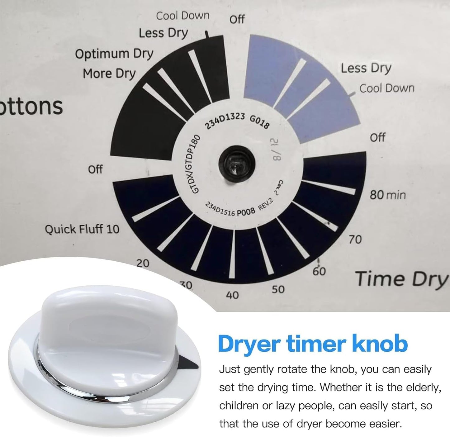 New WE1M654 Dryer Timer Knob, Replacement Part for GE DBSR463EG0WW, DBSR463EG1WW, DBSR463EG2WW