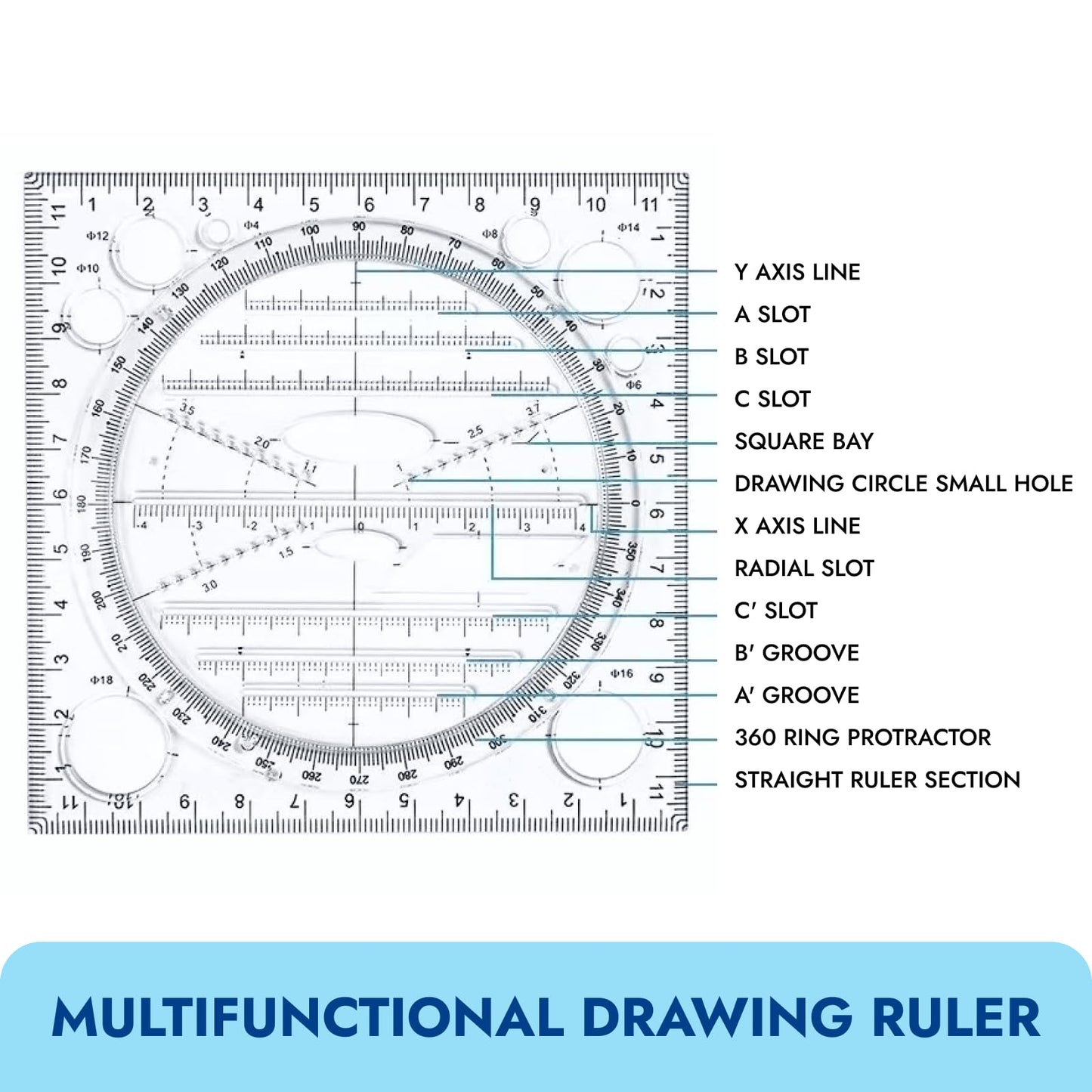 Zakrafo 4 Pcs Multifunctional Geometric Ruler,Math Measuring Rulers for Drawing and Art,Metric Ruler Drawing Tool for School Office Supplies and Build