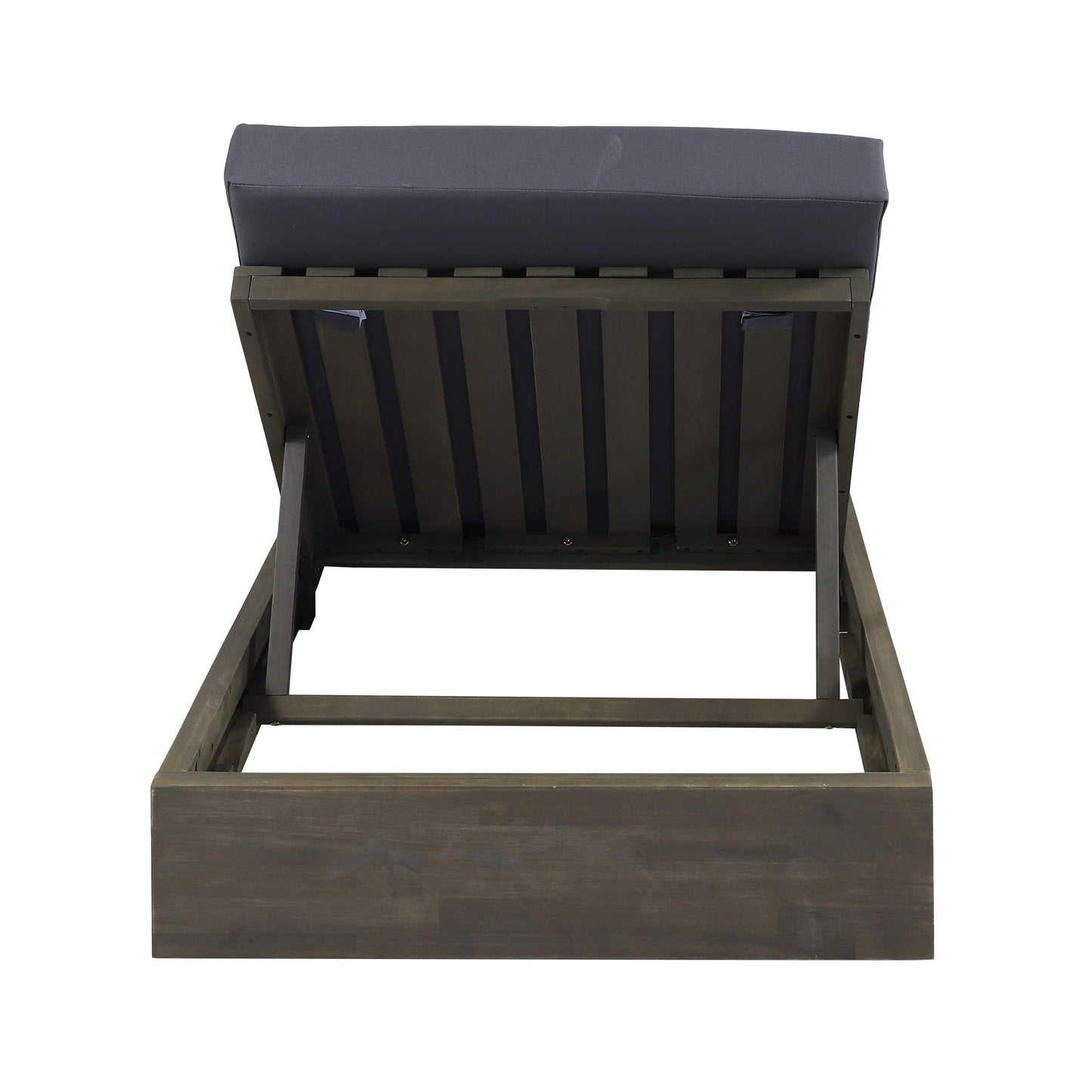 Abraham Outdoor Acacia Wood Chaise Lounge with Cushion (Set of 2), Gray and Dark Gray