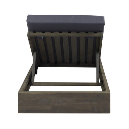 Abraham Outdoor Acacia Wood Chaise Lounge with Cushion (Set of 2), Gray and Dark Gray