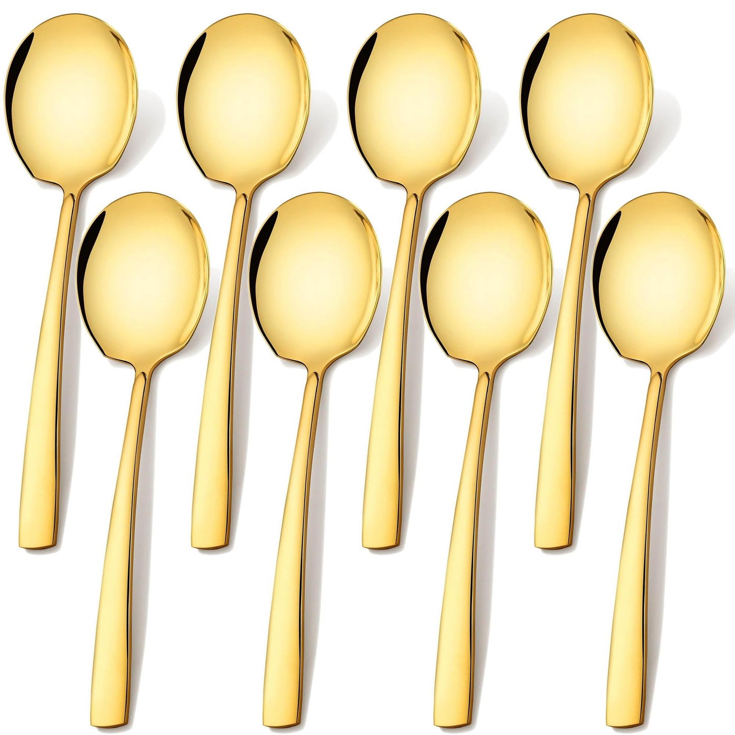 Stainless Steel Serving Spoons Large 9.2-Inch Gold Serving Spoon 8-Piece Big Serving Utensil Set for Buffet, Parties, Catering - Dishwasher Safe(8-Pieces, Gold)