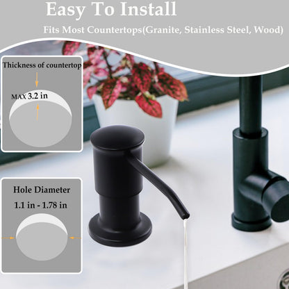 Sink Soap Dispenser Pump Black Built in Kitchen Counter Dish Soap Dispenser with 41" Extension Tube/17 Oz Bottle for Bathroom Under Sink Hand Soap Lotion Pump