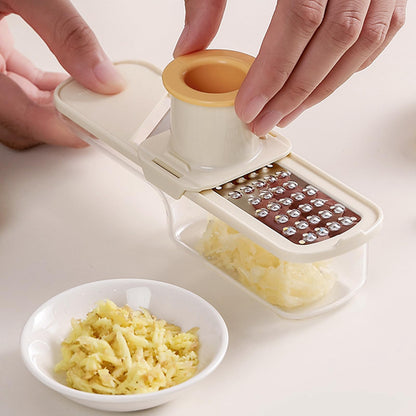Bothyi Ginger Garlic Grater Ginger Garlic Grinding Cooking With Container Multi Purpose Slicer Easy Grip Manual Kitchen Tool for Baking, Beige White
