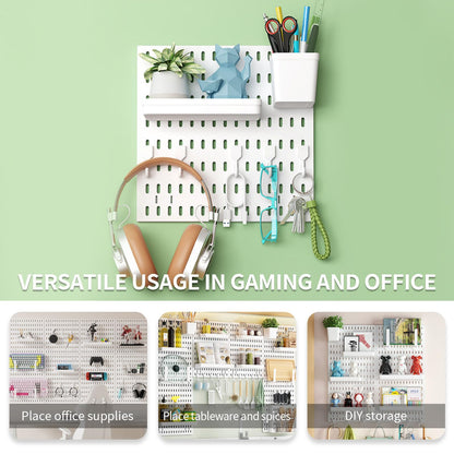 SHGJ&SOFT Peg Board Wall Organizer Panels, 22pcs - Includes 4 White Pegboards & Accessories, Plastic Pegboard for Home，Office, Craft Room, Gaming Setup, 24″×24″, Wall Mount Display Pegboard Panel Kits