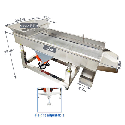 TECHTONGDA Straight Vibrating Sieve Screen Shaker Electric Linear Sifter Machine Stainless Steel One Layer Two Motor 3mm Round Hole Screen Size 40 * 13.8inch